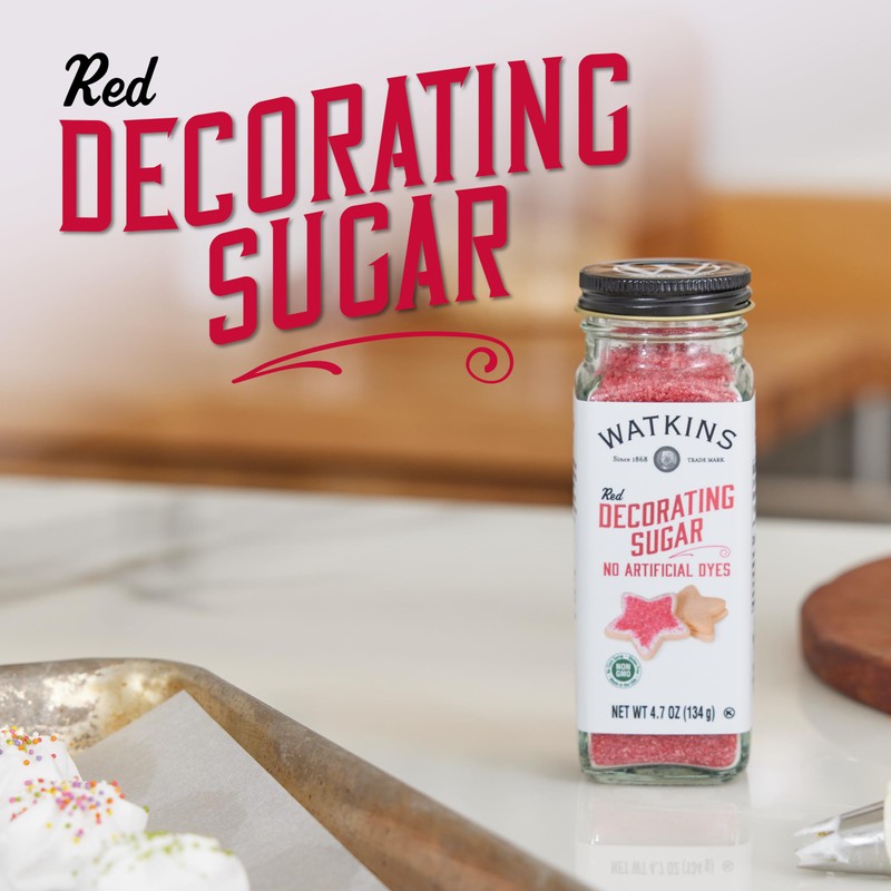 Watkins Red Decorating Sugar (No Artificial Dyes), Non-GMO, Kosher, 4.7