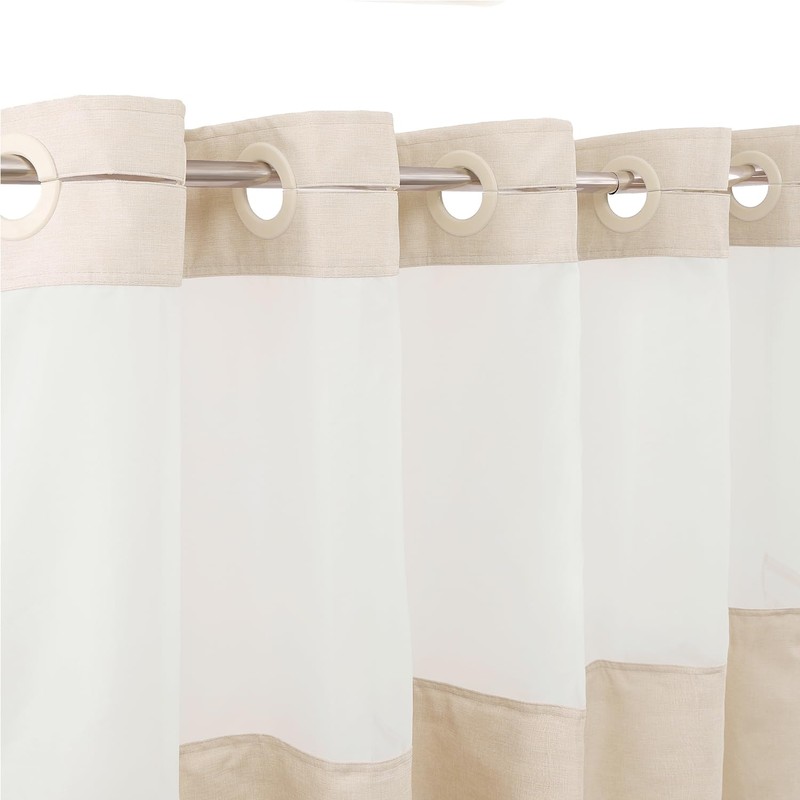 Eazzier Bath No Hook Linen Shower Curtain with Snap in