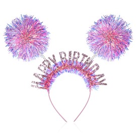 FdcZeyxior Birthday Girl Headband Birthday Crown Hat Pom Pom Headband Fun Headbands Pink Birthdays Party Hats for Girls, Women, Adults, Gifts, Decorations