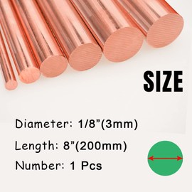 Tynulox 1Pcs Pure Copper Round Rod 1/8"(3mm) Dia 7.87" Length Bare Copper Cu Metal Rod for Metal Craft Hobbies