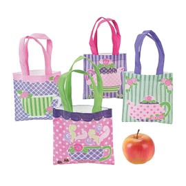 Fun Express Mini Tea Party Nonwoven Tote Bags - 6" x 6" Perfect for Celebrations, Gifts, and Events - Fun, Stylish, and Eco-Friendly Party Favor - 12 Pieces