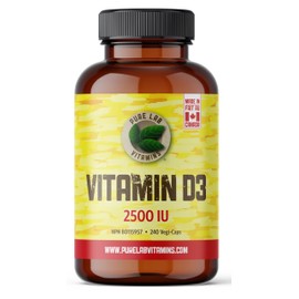 Pure Lab Vitamins | Vegan Vitamin D3 2500IU | 240 Vegi Capsules | Mood Booster, Bone Health, Teeth Health & Immune System Support | Vitamin D3 Cholecalciferol | Vitamin D3 Capsules | Vitamin D3 Supplement