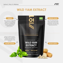 Organic Wild Yam Extract 5000mg - High Strength 10:1 Dioscorea Opposita Extract Supplement - 90 Vegan Capsules (3 Month Supply) - by Alpha01