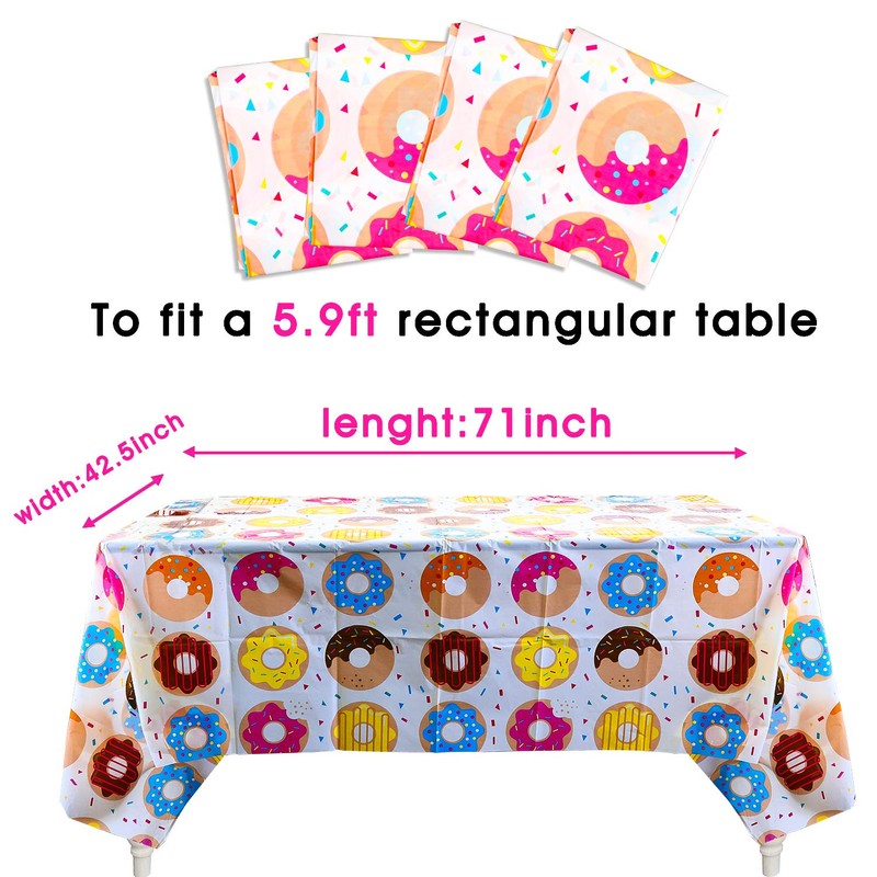 BeYumi 4Pack Donut Party Tablecloth, Rectangular Table Cover for Dining