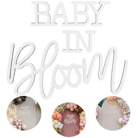 Baby In Bloom Wooden Sign with White Painted for Baby Shower Boy or Girl Gender Reveal Baby in Bloom Banner Party Decor and Backdrop Wall Photo Prop （White）