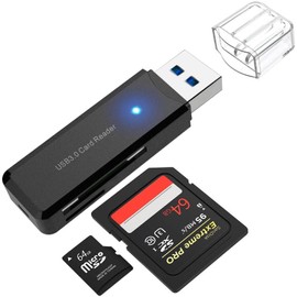 SZSL USB 3.0 Portable Card Reader Ultra Small 2 Cards Supports High Speed Transfers Various SD+TF High Speed Cards (Black)