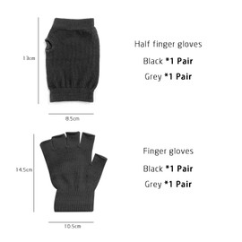 PFLYPF 2 Pairs Fingerless Gloves, 2 Pairs Half Finger Gloves, Short Warm Black and Grey Gloves, Suitable for Men and Women, Suitable for Winter, School, Office, Grey/Black, M, grey/black