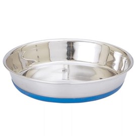 IndiPets Stainless Steel Shallow Heavy Dish with Bonded Rubber Base. Small 8 oz.