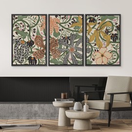 SIGNWIN Framed Canvas Print Wall Art Set Botanical Elegance with Vintage Floral Illustration in Warm Colors Illustrations Decorative Rustic Zen for Living Room, Bedroom, Office - 24"x36"x3 BLACK