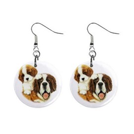 St. Bernard Dogs Dangle Earrings Jewelry 1 Inch Metal Buttons 16454533