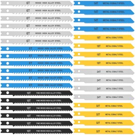 Jigsaw Blades Set 34 Pieces 6-32TPI Jigsaw Blade Made of Carbon Steel Quick to Cut Jigsaw Blade Jigsaw Blades Set U Shaft for Cutting Wood, Metal and Plastic