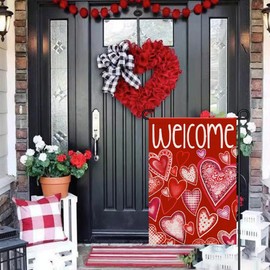 Valentine Day Garden Flag Burlap 12x18 Double Sided, Spring Love Heart Sign Decoration for Outdoor Seasonal Yard DF397