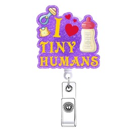 I Love Tiny Humans NICU Nurse Badge Reel Retractable Postpartum Pediatric Badge Holder with Alligator Clip Funny Labor and Delivery OBGYN Healthcare Nursing RN CNA LPN Medical Badge Clip ID Card
