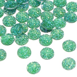 sourcing map 60 Pcs Rhinestone Flatback Embellishments Faux Druzy Crystal Diamonds Round Resin Trims Beads Gem for Jewelry Making Pendant DIY Crafts Accessories, Green