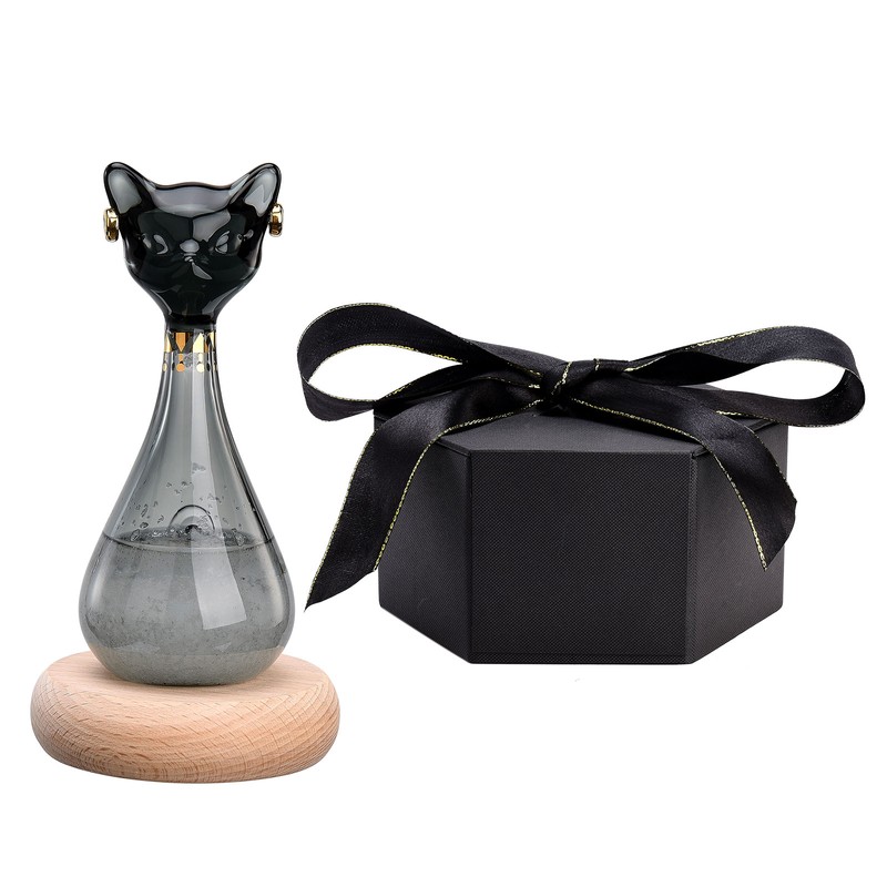 Weather Predictor Cat Bottle Black Ergonomic Rugged Glass Weather Predictor