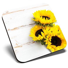 Great Single Coaster Square - Sunflower Pretty Yellow Flowers |Glossy Quality Coasters | Tabletop Protection for Any Table Type #14826