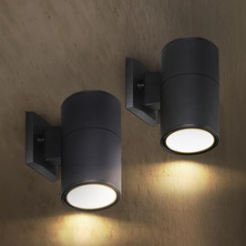 ASD 1 Light LED Indoor & Outdoor Wall Light Fixture | 9W 1000LM 3000K-5000K 120V Cylinder Up Down Lights | Dimmable Waterproof Exterior Wall Sconce | Front Door, Porch, Patio | Black, ETL 2 Pack