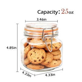 Encheng 25 oz Glass Jars With Airtight Lids And Leak Proof Rubber Gasket,Wide Mouth Mason Jars With Hinged Lids For Kitchen Canisters 750ml, Glass Storage Containers 6 Pack