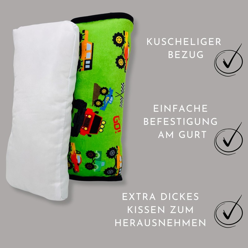 HECKBO 1 x Car Seat Belt Cushion with Monster Trucks