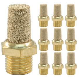 Hitefu 10 Pcs 1/8" NPT Male Threaded Brass Pneumatic Muffler, Sintered Bronze Exhaust Silencer for Flow Control & Air Line Fittings