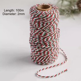 100 m Butchers Twine String for Crafts, 2 mm Cotton Coloured Bakers Twine Thread for Kitchen Cooking Meat, Present Wrapping, Crafting, Gardening, Crafts (Red Green)