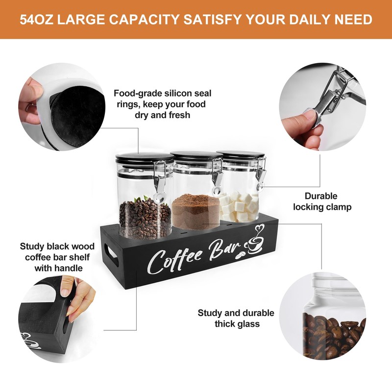 MACIFECI Glass Coffee Containers with Shelf Coffee Station Organizer 54oz