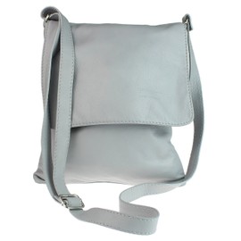 Girly Handbags Womens Genuine Soft Leather Italian Cross Body Messenger Bag Vera Plelle Shoulder Bag Flap Zipper - Light Grey