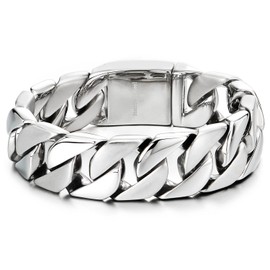 COOLSTEELANDBEYOND Large Masculine Style Stainless Steel Curb Chain Men's Bracelet, Stainless Steel, No gemstone