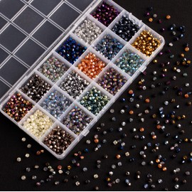 LAIDANLA 1800pcs 4mm Electroplate Bicone Crystal Beads, 18 Colors Small Glass Faceted Beads Bulk for Jewelry Making Bracelets Necklaces Keychains Earrings with Container Box
