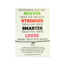 You are Braver Stronger Smarter Loved | Inspirational Gifts | Positive Gifts | Elephant Wish String Bracelet | Friendship Gifts | Best Friends Christmas Birthday Gifts