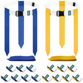 Hilhook Flag Football Belts, 14 Player White Flag Belts Sets with 3 Flags for Youth Kids and Adults Training Competition (Blue and Yellow)