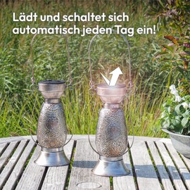 Gadgy Solar Oriental Lantern, Pack of 2, Solar Lantern for Outdoor Use, Waterproof, Hanging or Table, LED Lamp for Outdoors, IP65 Waterproof, Metal