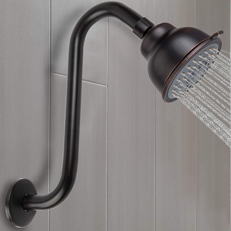 High Rise Shower Arm with Flange, S Shaped Shower Head