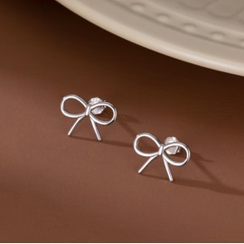 SLUYNZ Sterling Silver Bow Stud Earrings for Women Teens Small Bow Stud Earrings Ribbon Earrings (A-SILVER)