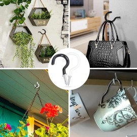 Leliafleury 20Pcs Screw in Hooks Plastic Coated Black Cup Hooks for Hanging Plants Cups Kitchen Utensils, 1/2 Inch