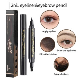 Doppelköpfig Augenbrauenstift, Schwarz Hochpigmentiert Augenbrauenstift Wasserfest, 2-In-1 Eyebrow Pencil & Eyeliner, Lang Anhaltend Glatt Ohne Anbackungen 3D Augenbrauenstif Mit 4 Gabelspitzen
