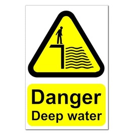 Danger Deep Water Warning Stickers Set of 2 – 200mm x 300mm Laminated Safety Signs for Outdoor Use, Waterproof Caution Signage Ideal for Pool, Lake, and Workplace Safety Areas
