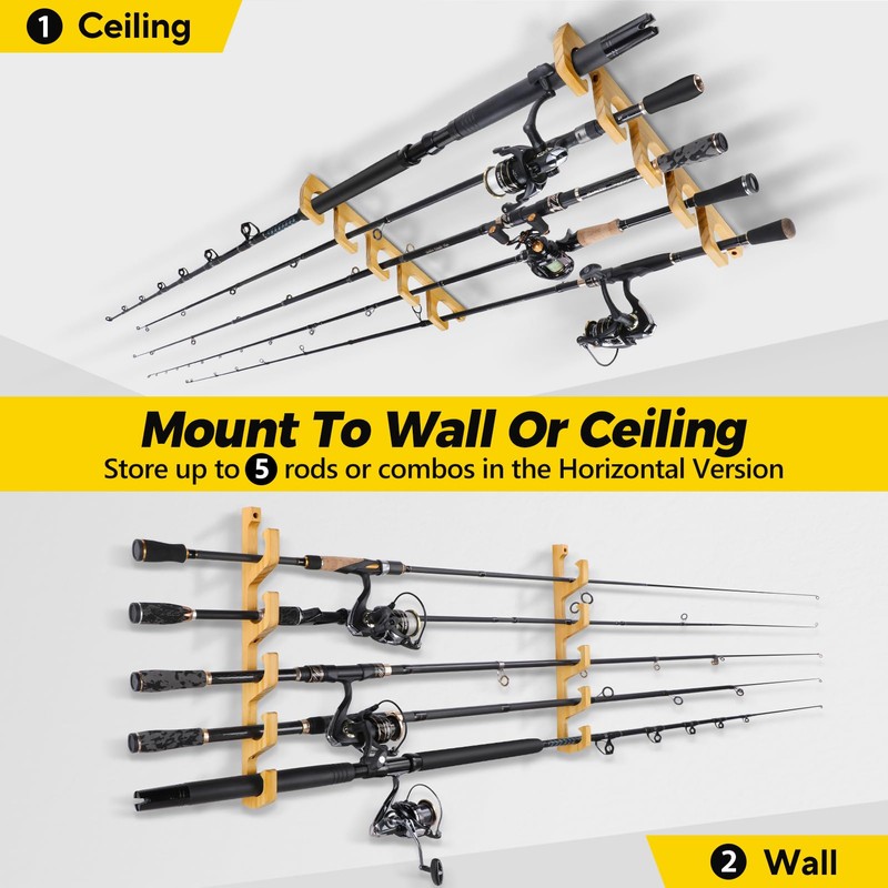 PLUSINNO WH5 Horizontal Fishing Rod/Pole Holders for Garage, Wall or