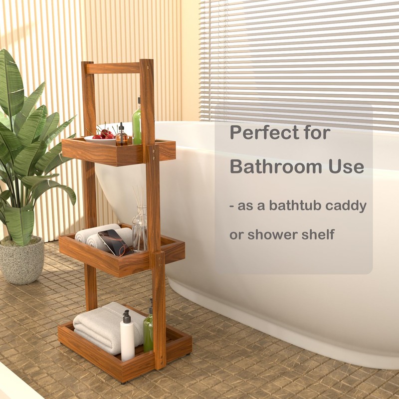 promitop Teak Shower Shelf Bathroom Organizer - 3 Tier Multipurpose