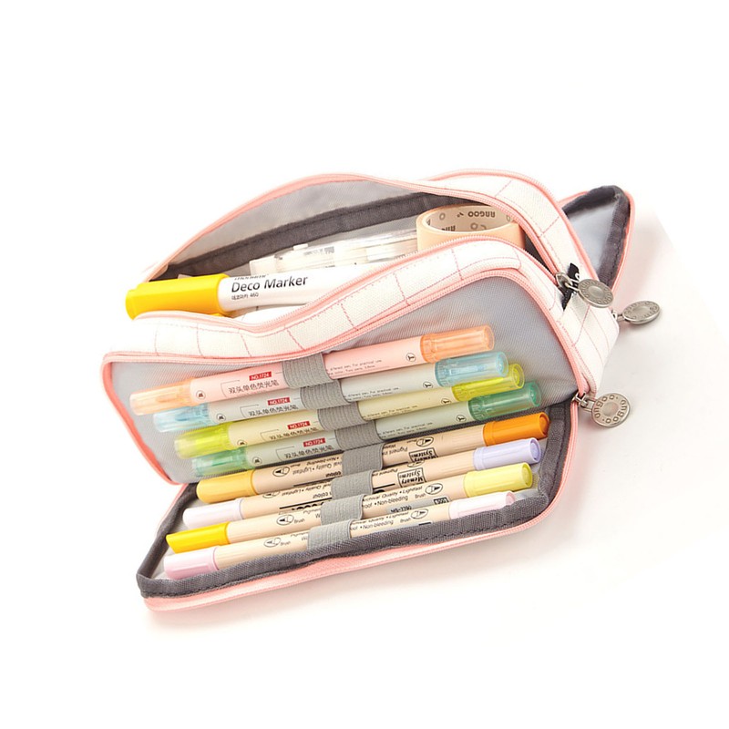 Large Capacity Pencil Case Multi Pocket Double Opening Cute Stationery