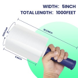 Adhes Recyclable Stretch Wrap Film 5 Inch x 1000 Feet, 4 Rolls with Handle, Heavy Duty Plastic Pallet Wrap for Moving, Packing, Shipping, Eco-Friendly, Tear Resistant, Self Adhering Clear Film