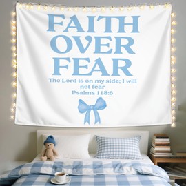 LIANGW Blue Bow Christian Tapestry, Inspirational Christian Tapestry for Women, Bible Bow Aesthetic for Girls Bedroom or Dorm Room，Based Blue Room Decor Aesthetic 50x60 inches 50x60 inch