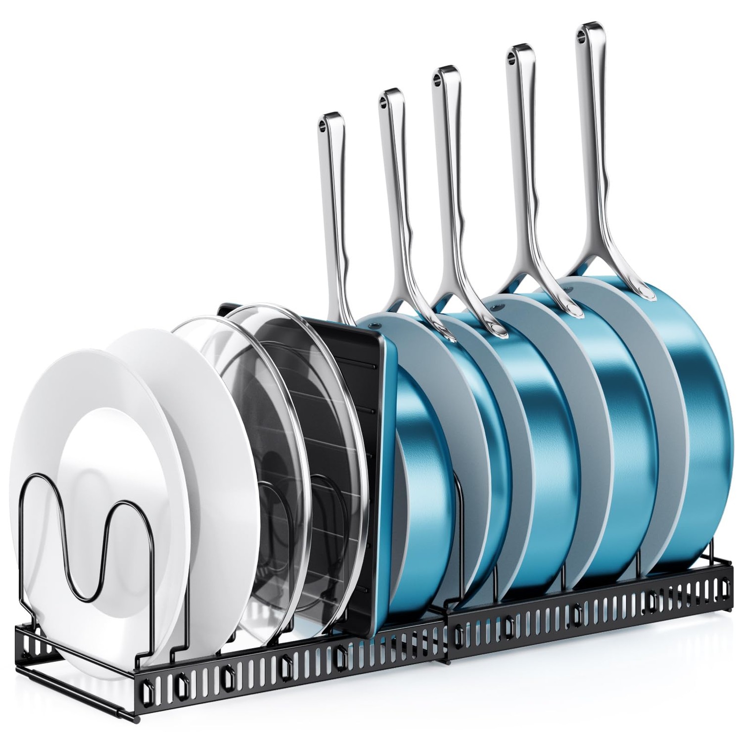 ORDORA Pots and Pans Organizer Under Cabinet, Expandable Cutting Board ...