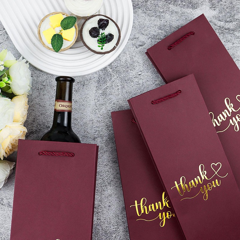 24PCS Thank You Wine Gift Bags Gold Foil Burgundy Kraft
