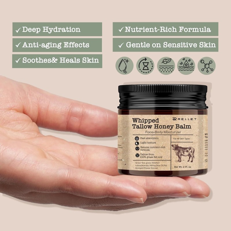 NOVENSA Beef Tallow and Honey Balm for Skin : Grass