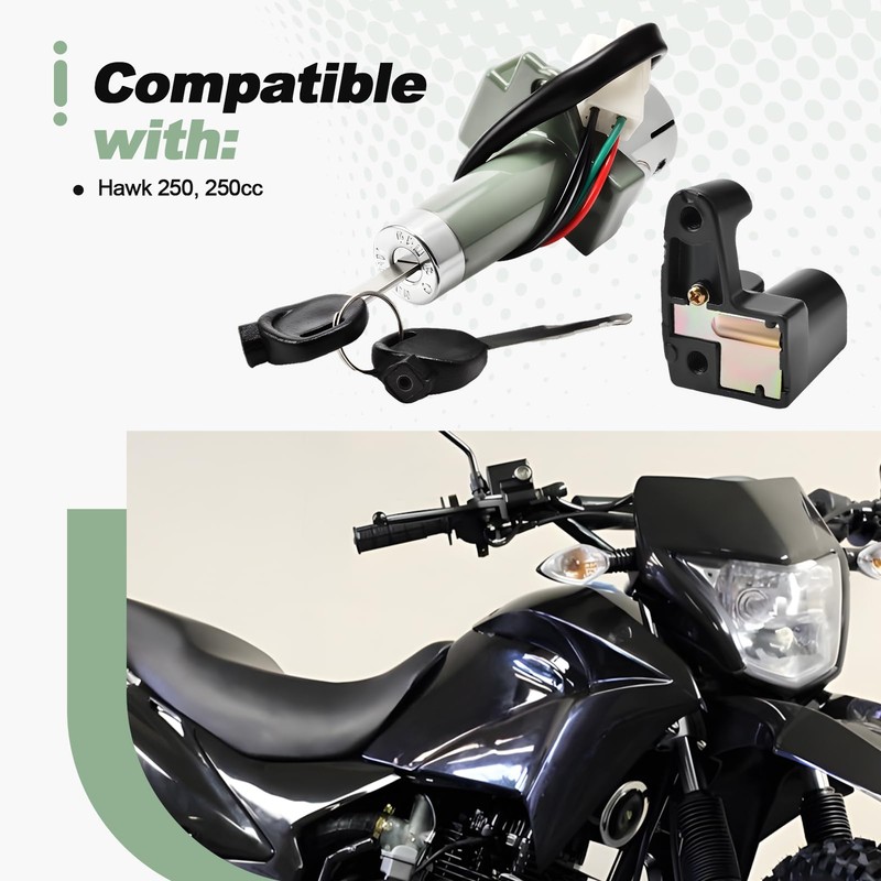 Ignition Key Switch Set Compatible with Hawk 250 250cc Motorcycle