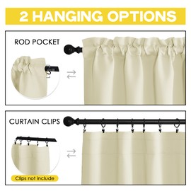 NICETOWN 4 Panels Kitchen Valance for Windows, Farmhouse Rod Pocket Thermal Insulated Short Valance Curtain for Living Room Bedroom Laundry Country Rustic Cafe Curtains, 42" x 16", Beige