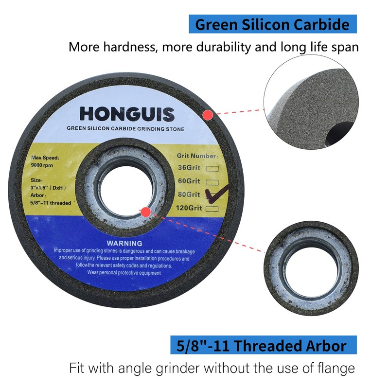 HONGUIS 3 Inch Green Silicon Carbide Grinding Stone Wheel,Flaring Cup