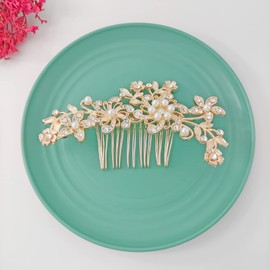 QUEOUNR Wedding Hair Comb, Rose Gold Bridal Hair Combs with Rhinestone Pearl Hair Clip Vintage Hair Accessories for Brides Women Girls,H26