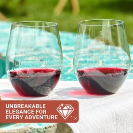 BETTERFUN Stemless Tritan-Plastic Red White Wine Glasses Set of 4-16 oz